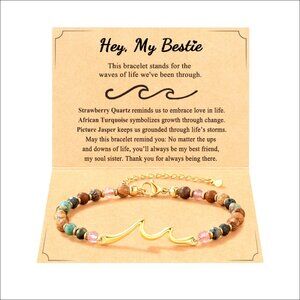 Stainless Steel Wave Bracelet with Stone and Rope String, Friendship Gift